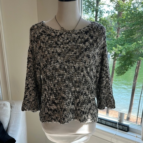 Eileen Fisher Sweaters - Eileen Fisher Black/white/gold cropped 3/4 Bell Sleeves, XS, Like New
